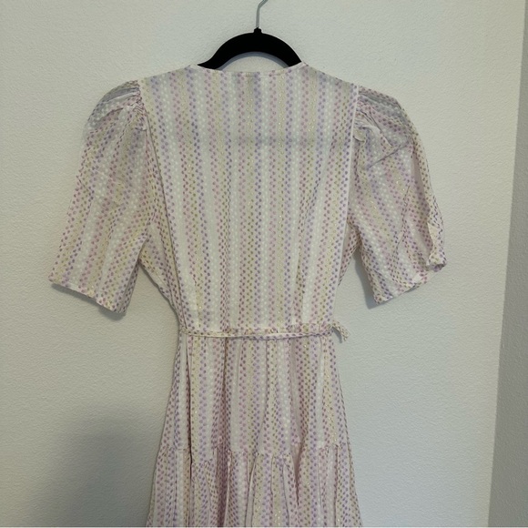 ASOS White Pastel Textured Dots V Neck Wrap Dress Midi Length Size XS Women’s - Picture 7 of 11